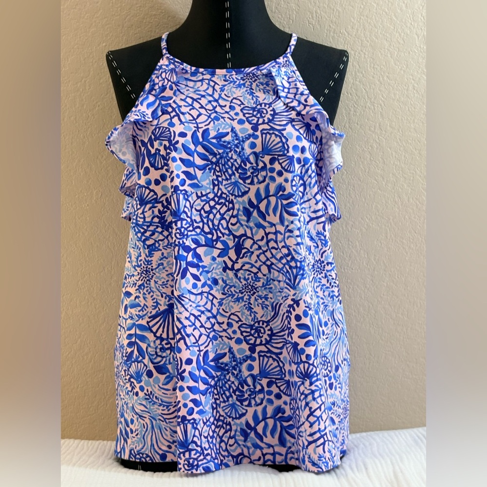 LILLY PULITZER BRIGHT PINK BLUE TOP SHIRT BLOUSE SIZE SMALL EXCELLENT CONDITION